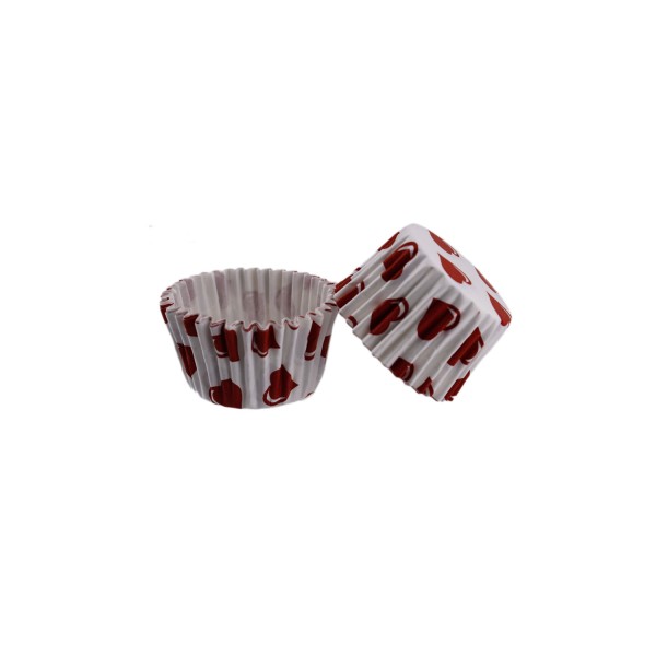 Tahtakale Toptancı Kek Kalıbı Pet Kapsül 52X45 MM Kağıt Cupcake Kağıdı (100 Adet)  Bordo Kalp Desen
