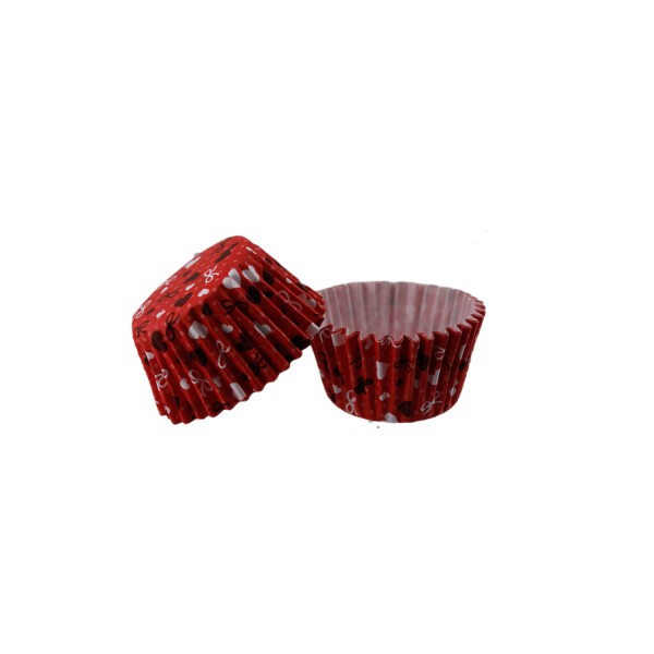 Tahtakale Toptancı Kek Kalıbı Pet Kapsül 52X45 MM Kağıt Cupcake Kağıdı (100 Adet)  Kırmızı Üzeri Fiyonk Ve Kalp Desenli