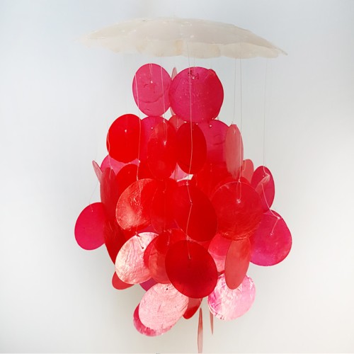 Sedef Rüzgar Çanı Tekli 8 İnç Kırmızı Ve Naturel